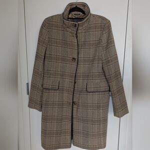 DKNY Brown And Cream/Tan Plaid Peacoat